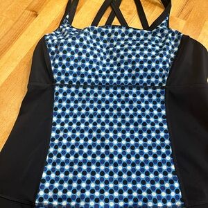 Lands' End Black and Blue Polka Dot tankini top size 8